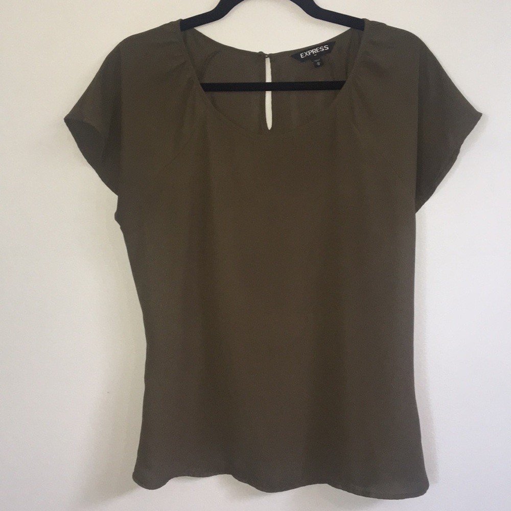 Express - Olive Green Cap Sleeve Blouse - Medium
